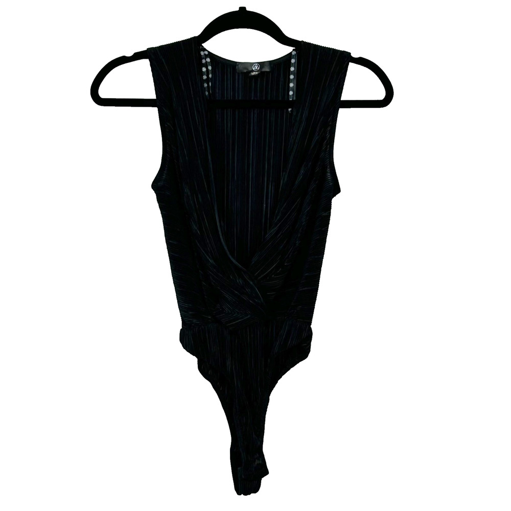 MISSGUIDED Bodysuit Womens 4 Black Ribbed Plunge Neck‎ Sleeveless